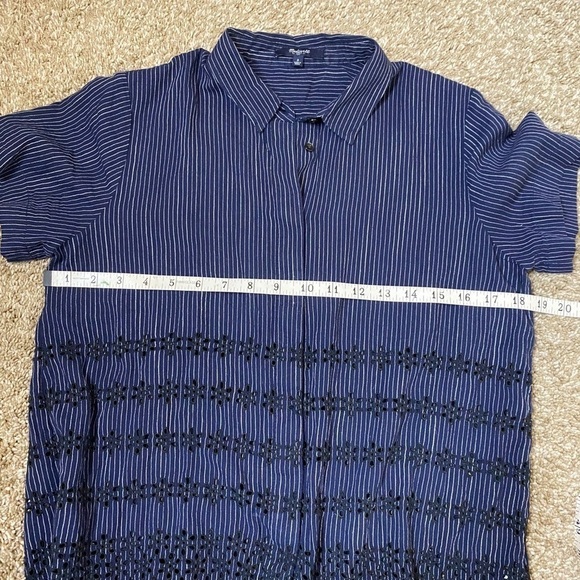 Madewell Eyelet-Hem Navy Striped Button Down Top - Picture 6 of 7
